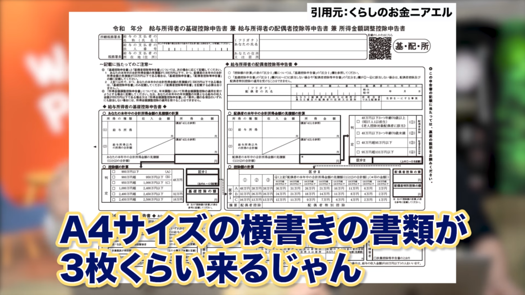 A4サイズの横書きの書類が3枚ぐらい来ると思います。
