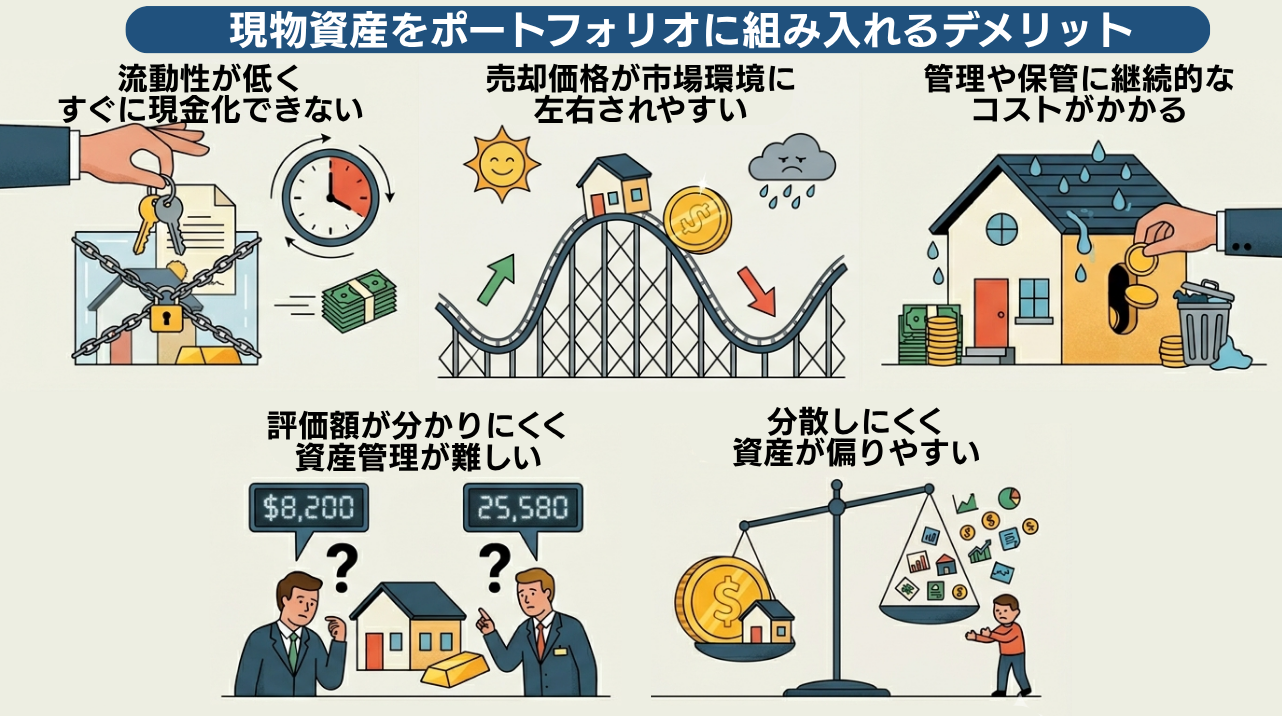 現物資産をポートフォリオに組み入れるデメリット
