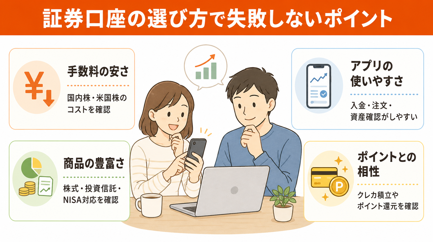 証券口座の選び方で失敗しない4つのポイント